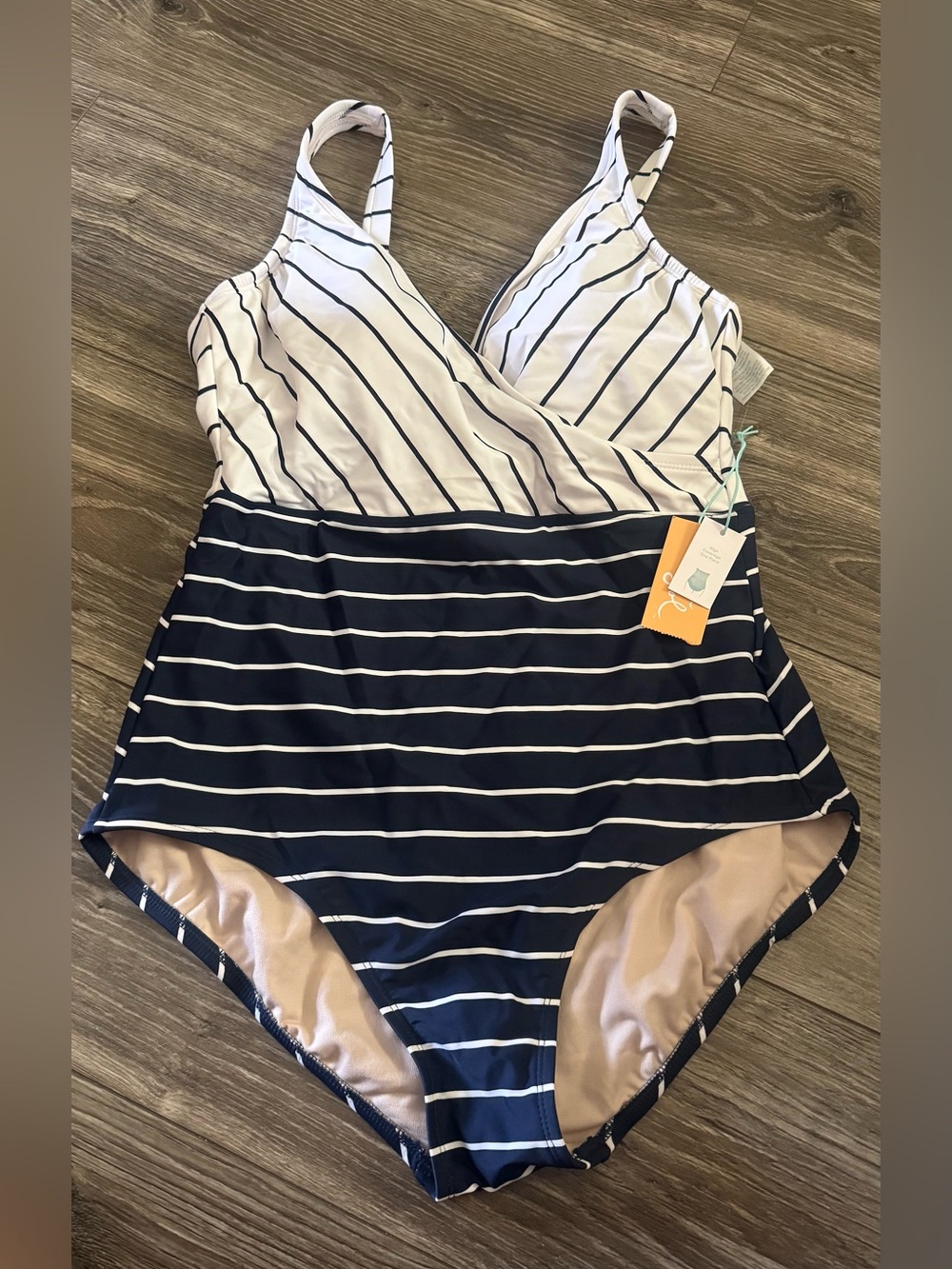 NWT Kona Sol Navy & White Striped One-Piece Swimsuit